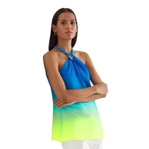 Ralph Lauren Flowy Yellow Blue Ombre Chiffon Halter Top Nautical Rope Neck small